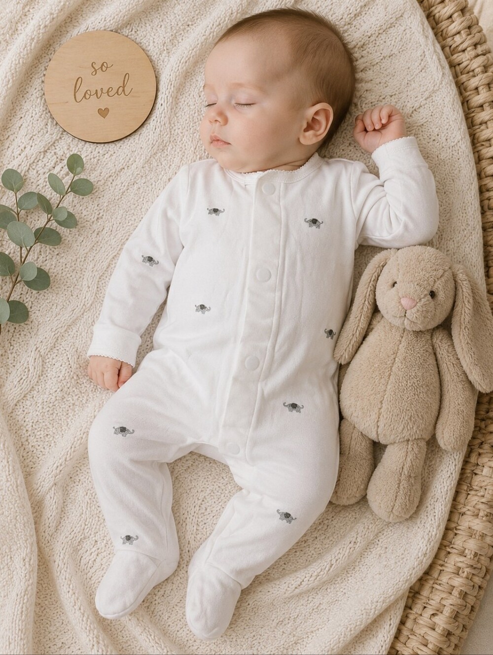 Magnetic Me White Elephant Print Footie Sleeper 0-3M 🐘🤍